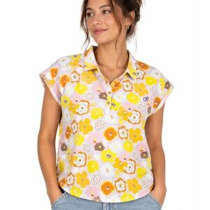 Ocean Pacific Retro Cap Sleeve Collared Top Floral Size Large